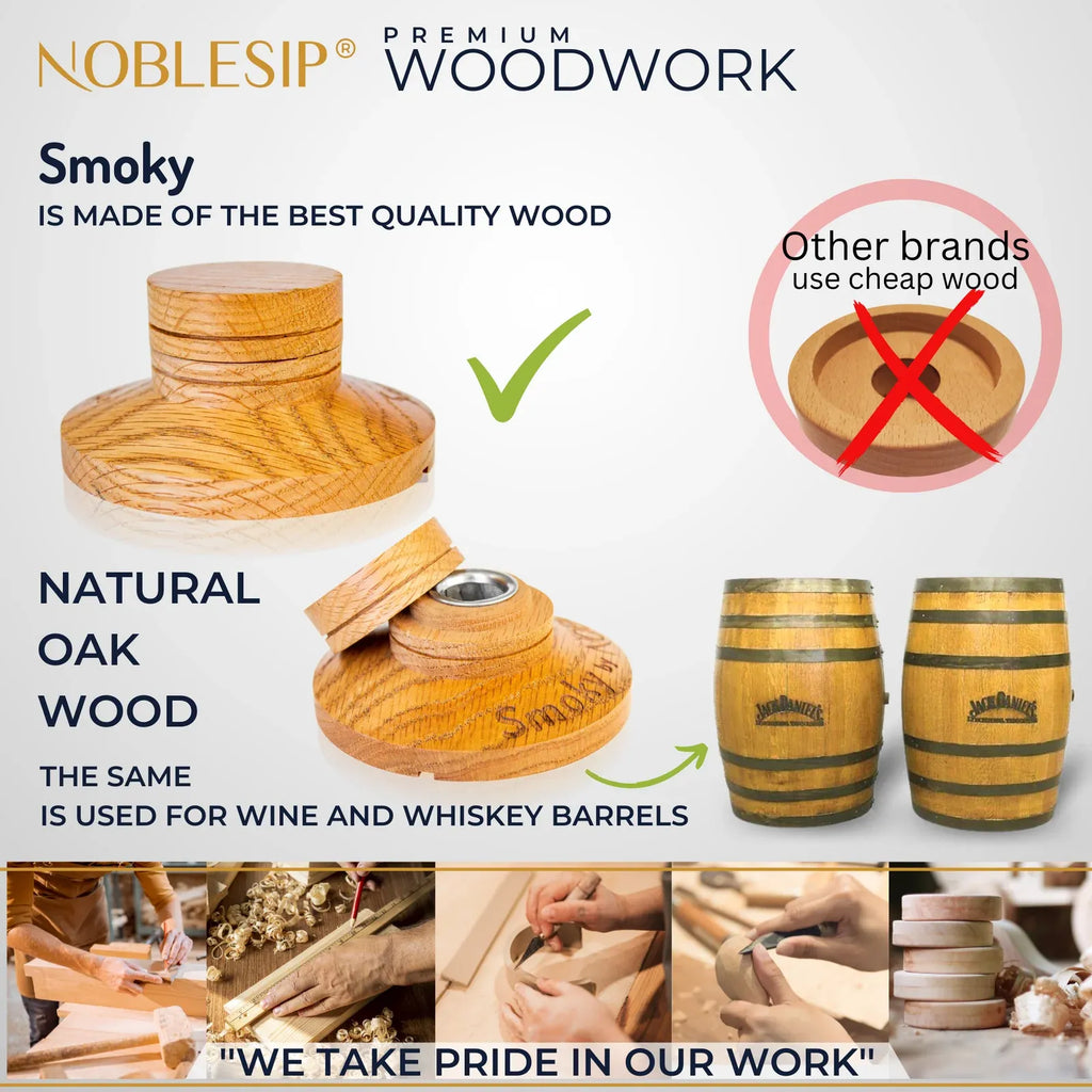 Whiskey Smoker Kit with Solid Oak Smoker and Four Wood Chip Varieties for Cocktails at Your Home Bar