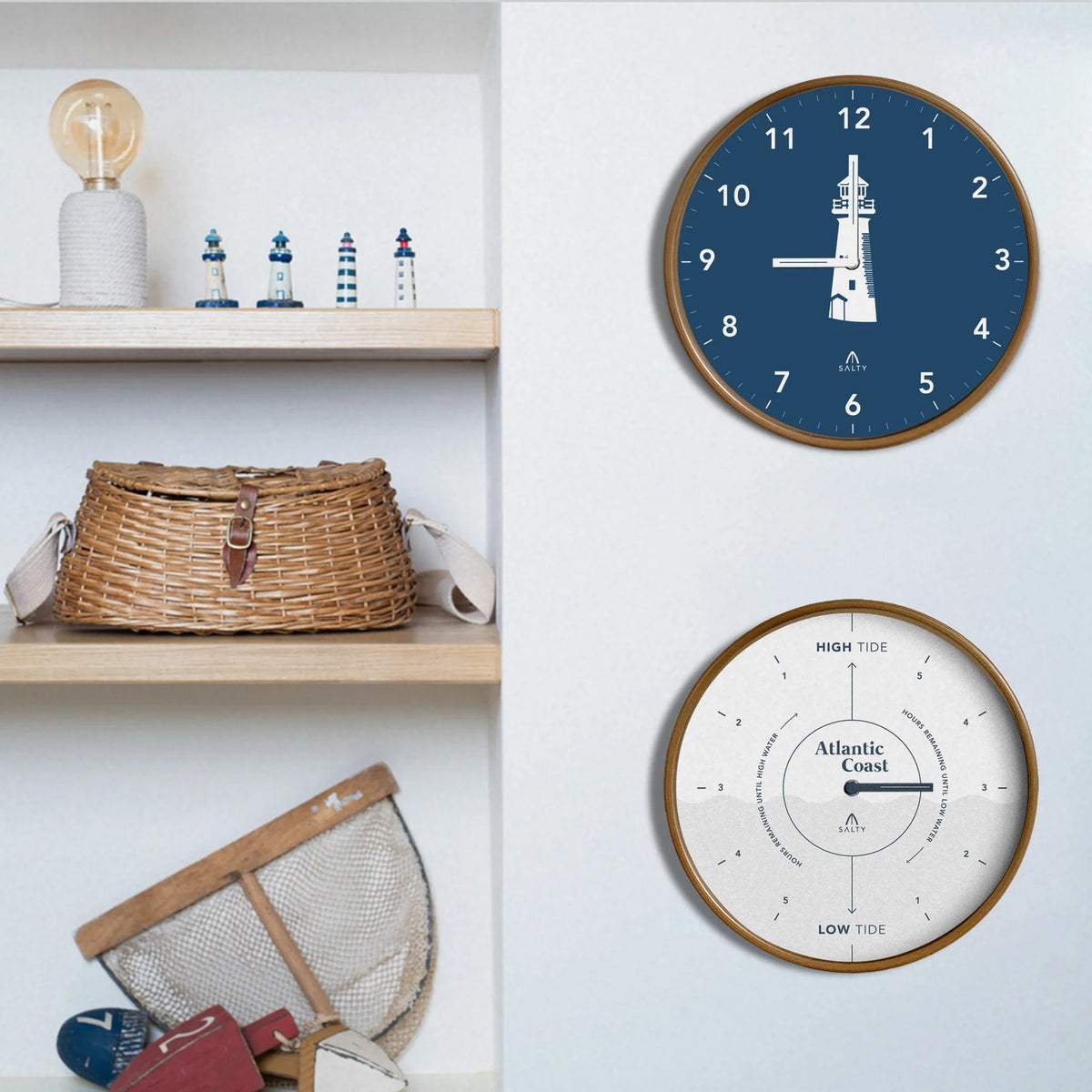 White and Navy Tide Clock Wall Decor for Coastal Living Rooms and Ocean-Inspired Home Styling