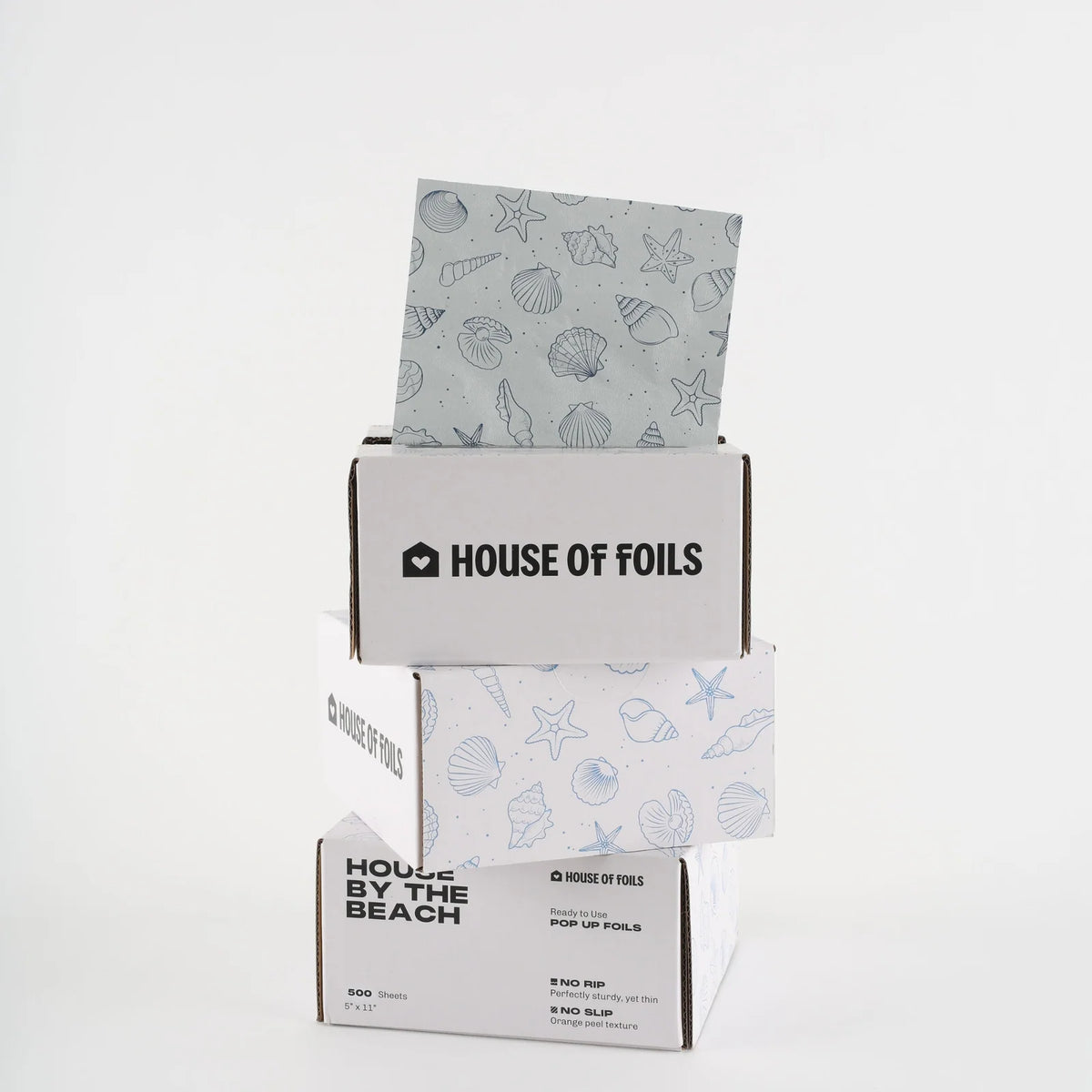 White Beach-Themed Foil Sheets, 5 x 11 Inches, 500-Sheet Box with Soft Shell and Starfish Details
