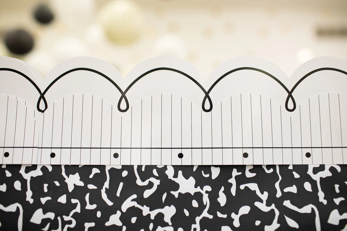 White Bulletin Board Border with Black Looping Bows, 21 Gloss-Finish Strips for Classroom Displays