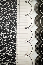 White Bulletin Board Border with Black Looping Bows, 21 Gloss-Finish Strips for Classroom Displays