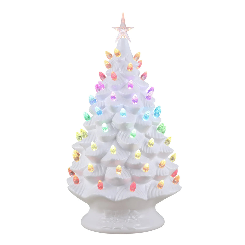 White Ceramic Christmas Tree, 24 Inches Tall, with 17 Solid Colors and 25 Preprogrammed Light Shows
