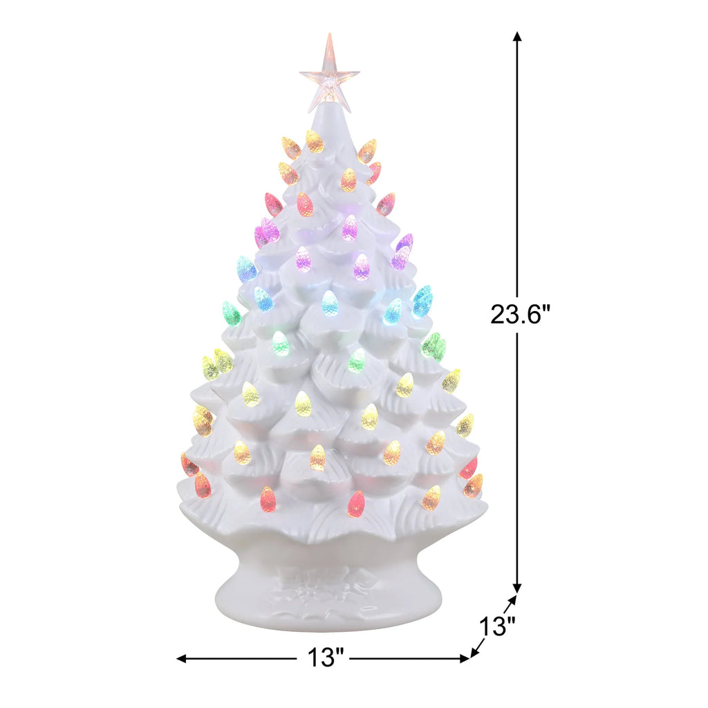 White Ceramic Christmas Tree, 24 Inches Tall, with 17 Solid Colors and 25 Preprogrammed Light Shows