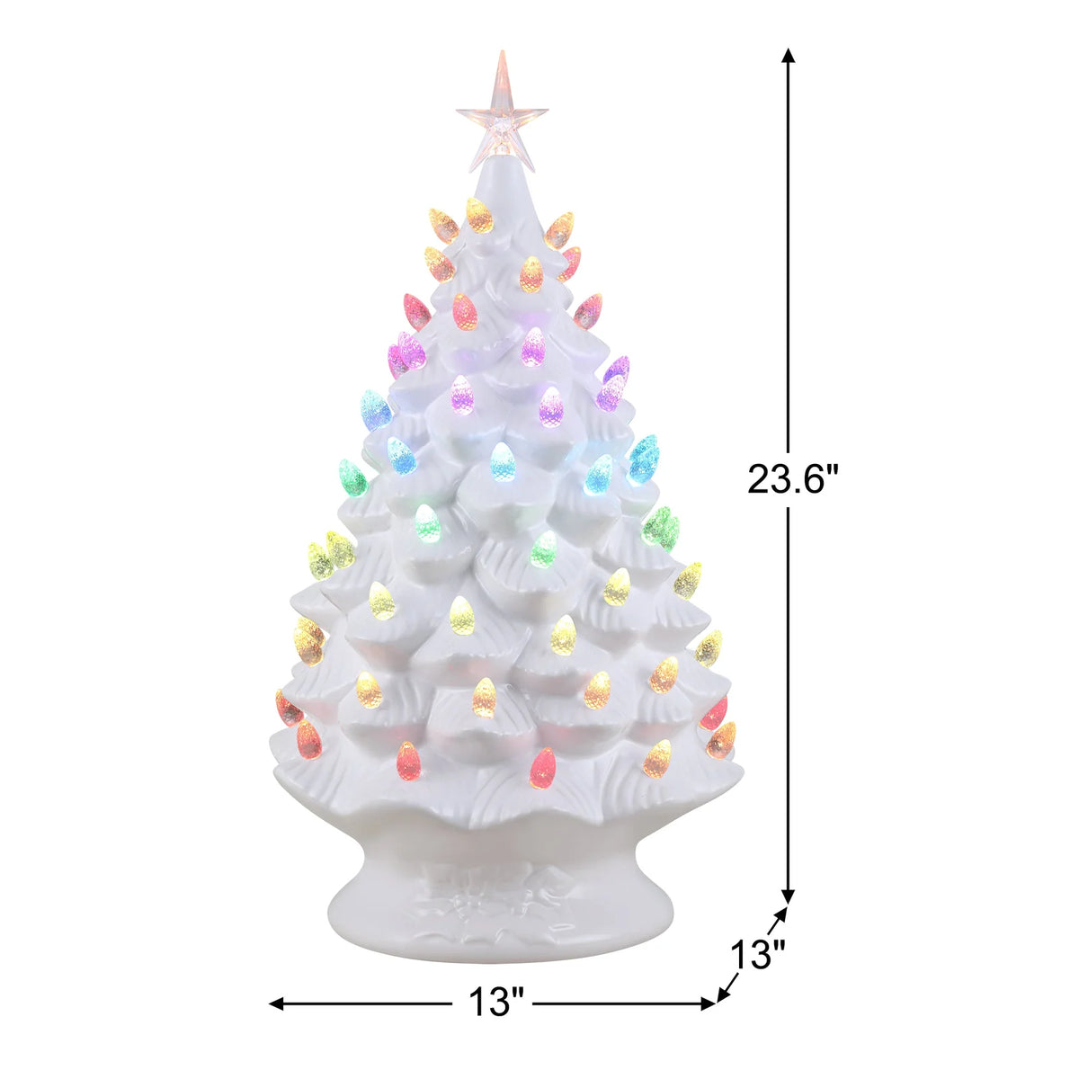 White Ceramic Christmas Tree, 24 Inches Tall, with 17 Solid Colors and 25 Preprogrammed Light Shows