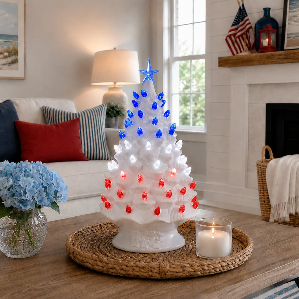 White Ceramic Christmas Tree, 24 Inches Tall, with 17 Solid Colors and 25 Preprogrammed Light Shows