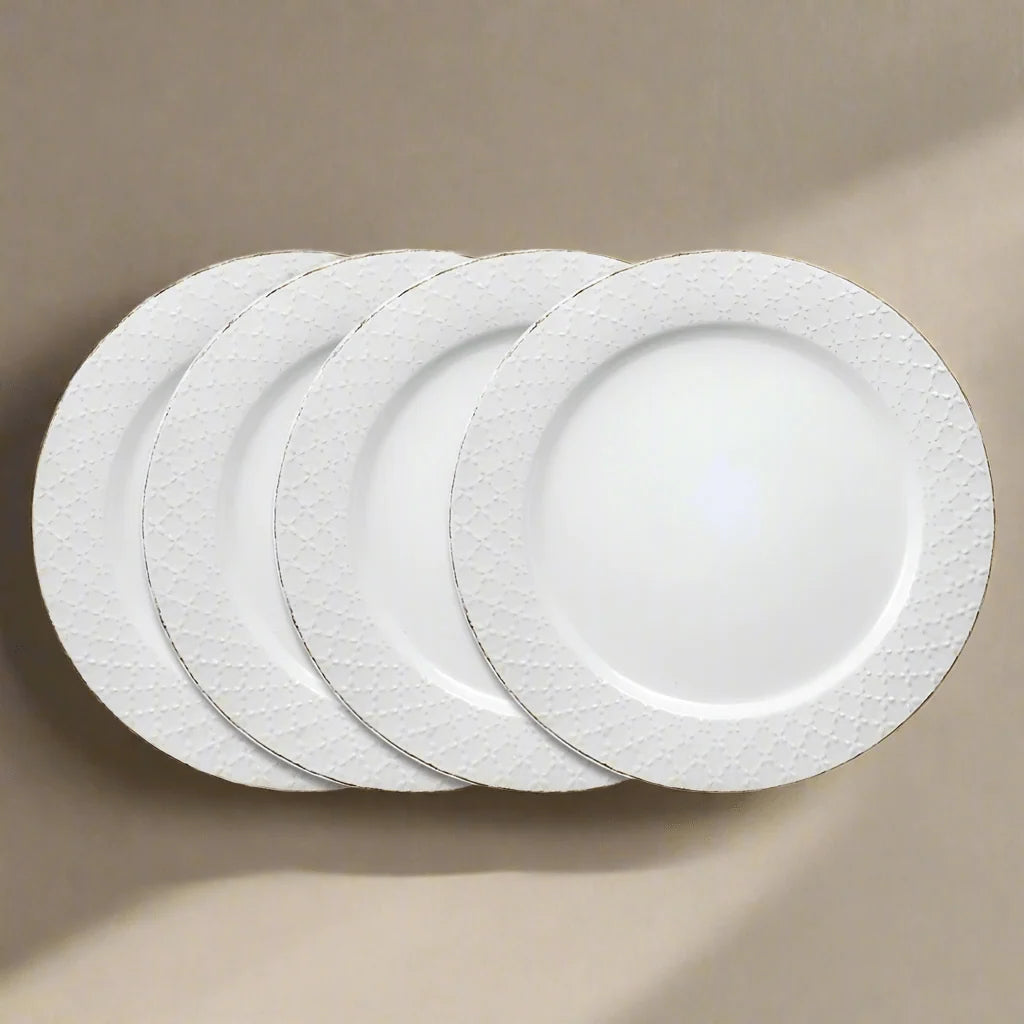 White Dinner Plates, Set of Four 11-Inch Stoneware Plates in the
