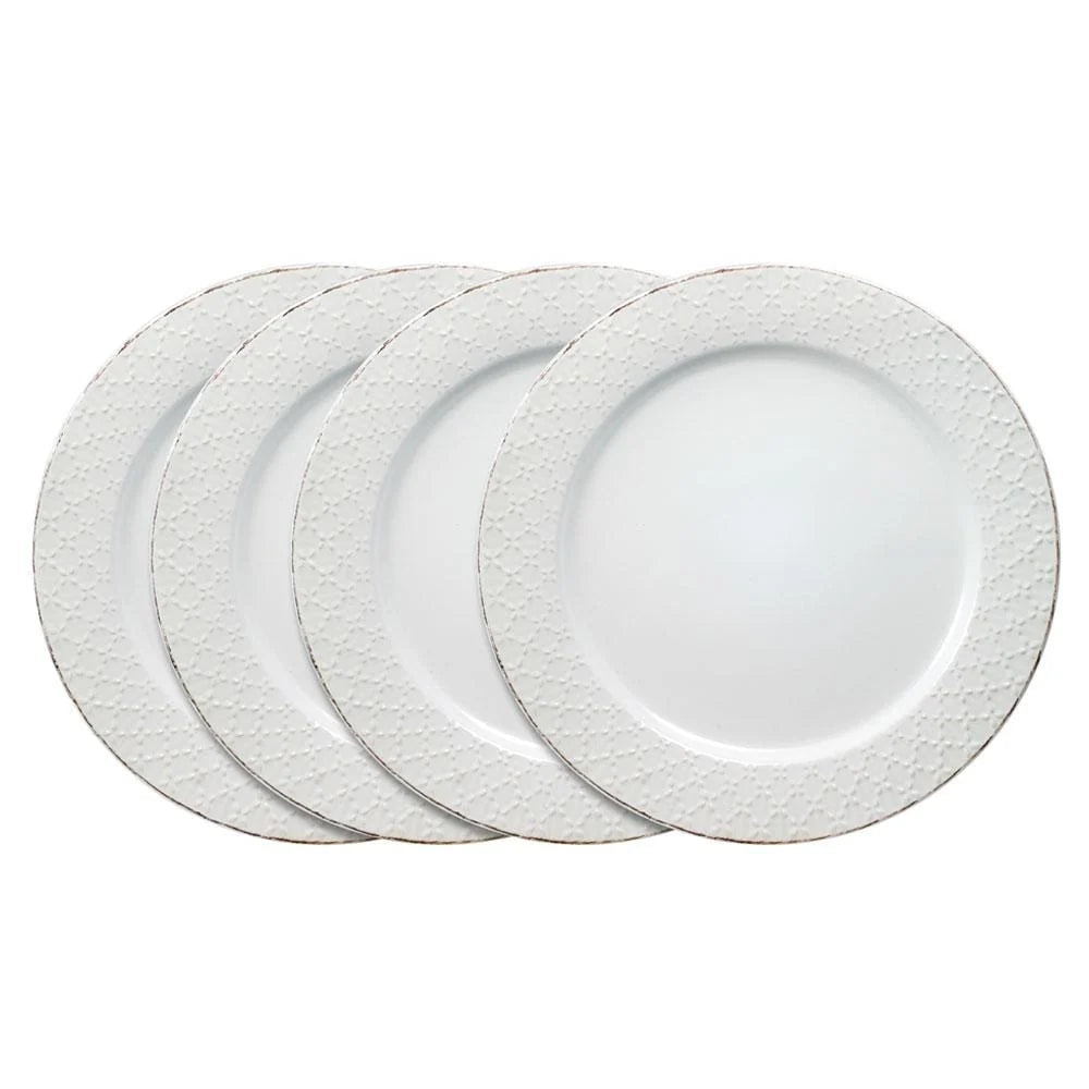 White Dinner Plates, Set of Four 11-Inch Stoneware Plates in the