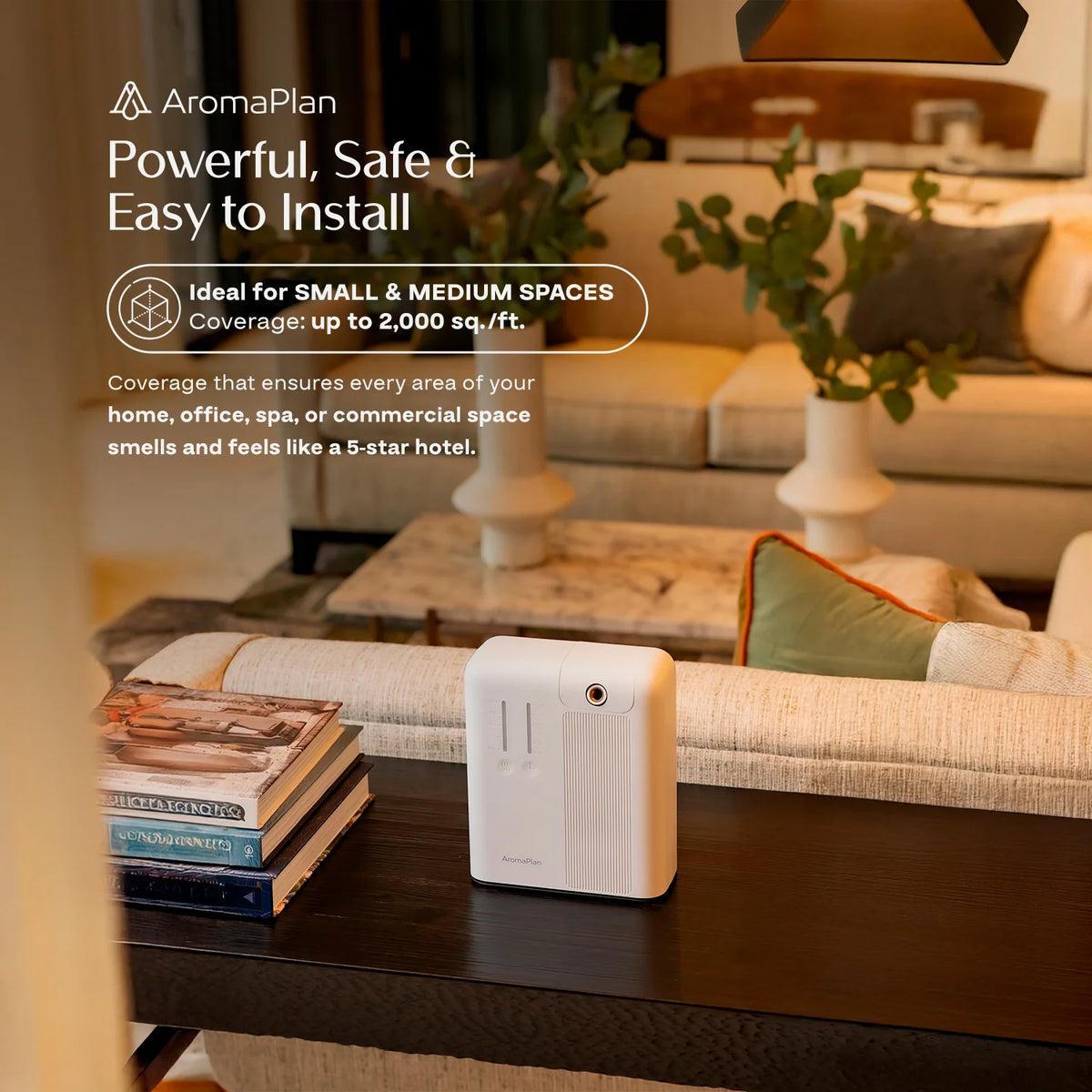 White Nebulizing Scent Diffuser for 2,000 Sq Ft Coverage with Bluetooth Control and Weekly Scheduling