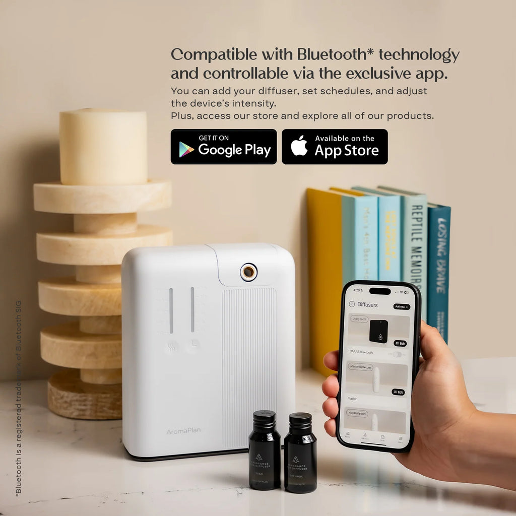 White Nebulizing Scent Diffuser for 2,000 Sq Ft Coverage with Bluetooth Control and Weekly Scheduling