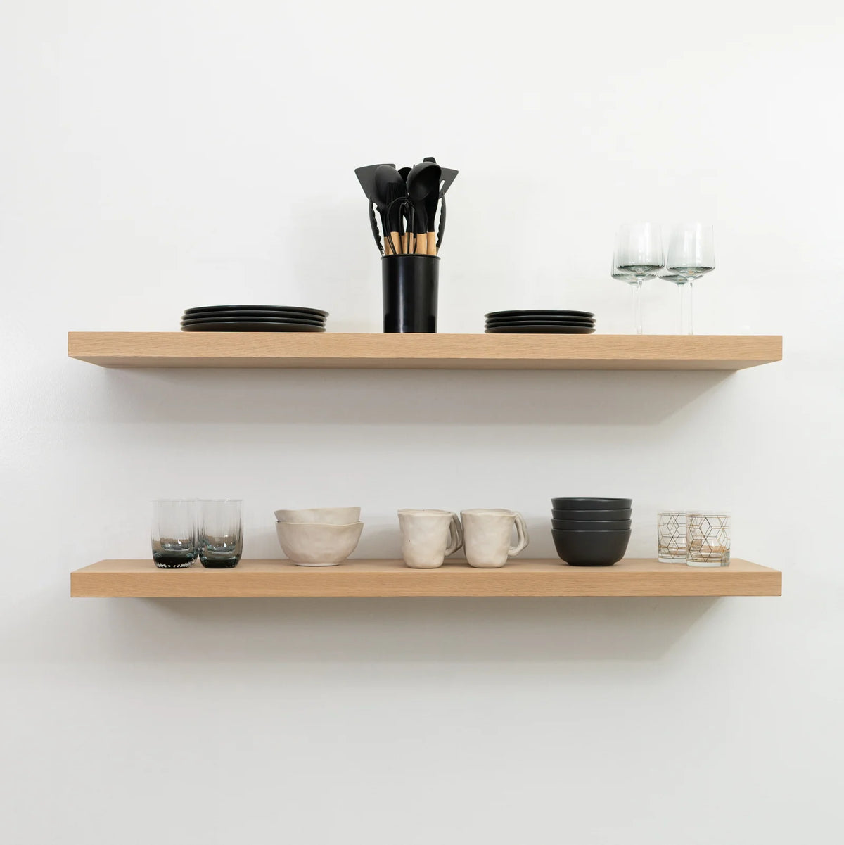 White Oak Floating Shelf with a Hidden Steel Bracket and Solid 1.75-Inch Hardwood Construction