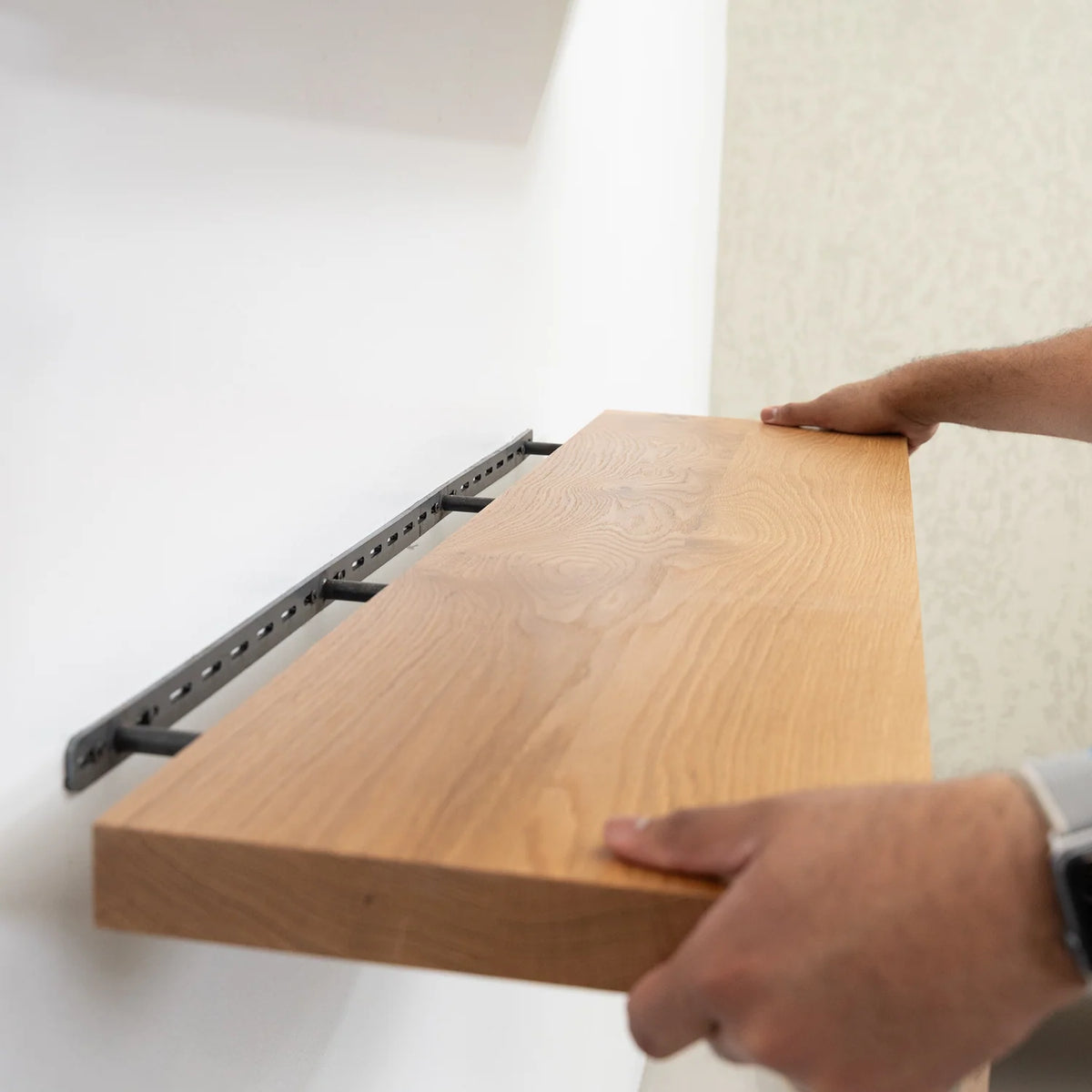 White Oak Floating Shelf with a Hidden Steel Bracket and Solid 1.75-Inch Hardwood Construction