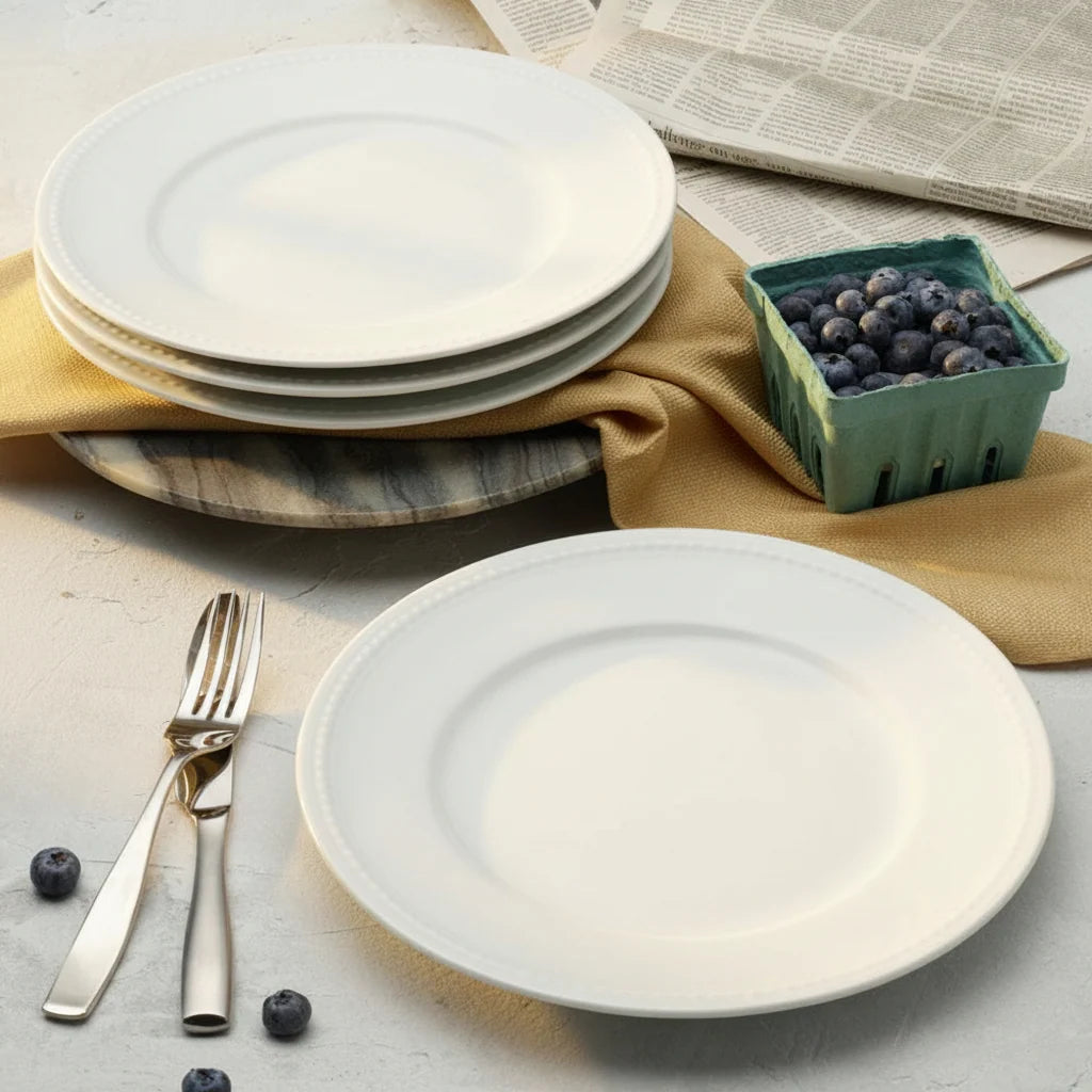 White Porcelain Dinner Plates, Set of 4