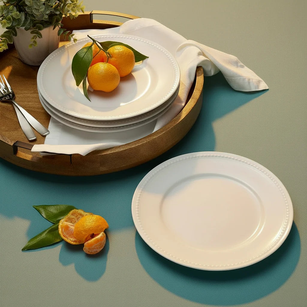 White Porcelain Dinner Plates, Set of 4