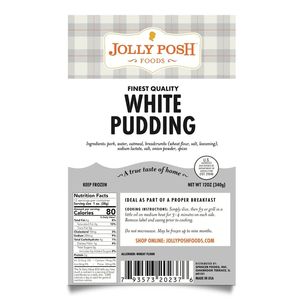 White Pudding Irish Pork and Oatmeal Sausage in a 12 oz Tube