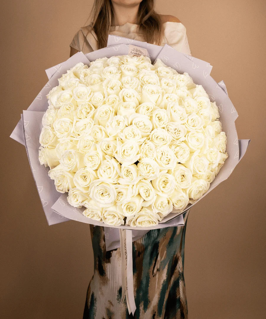 White Rose Bouquet of 25 to 150 Long Stem Roses