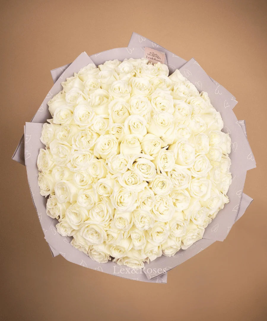 White Rose Bouquet of 25 to 150 Long Stem Roses