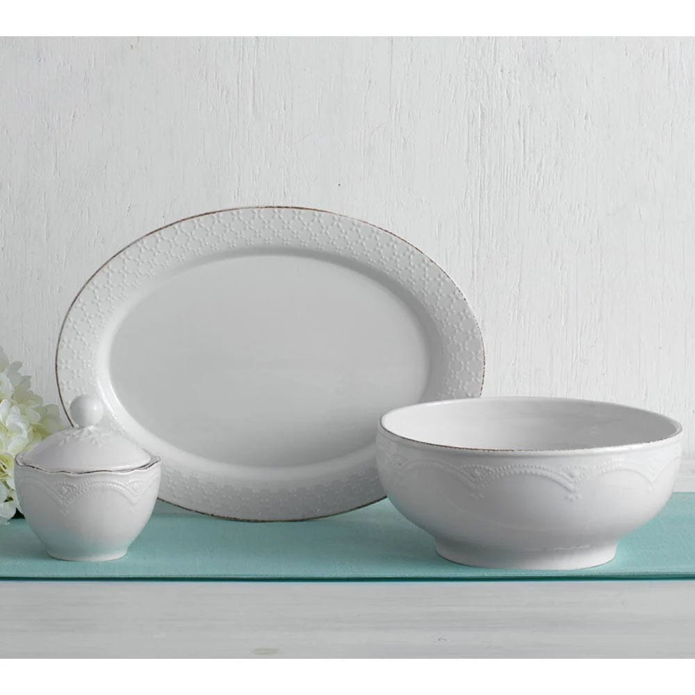 White Stoneware Serving Bowl in French Lace, 3-1/4-Quart Capacity