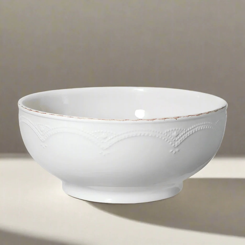 White Stoneware Serving Bowl in French Lace, 3-1/4-Quart Capacity