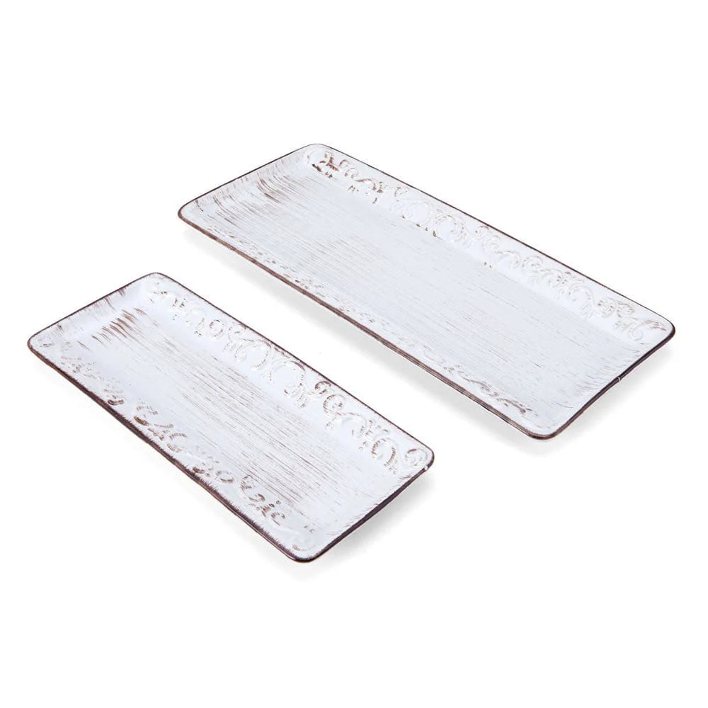 White Stoneware Serving Platters, Set of 2 in 12 and 16 Inch