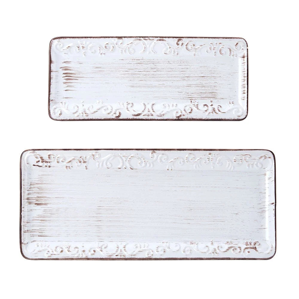 White Stoneware Serving Platters, Set of 2 in 12 and 16 Inch