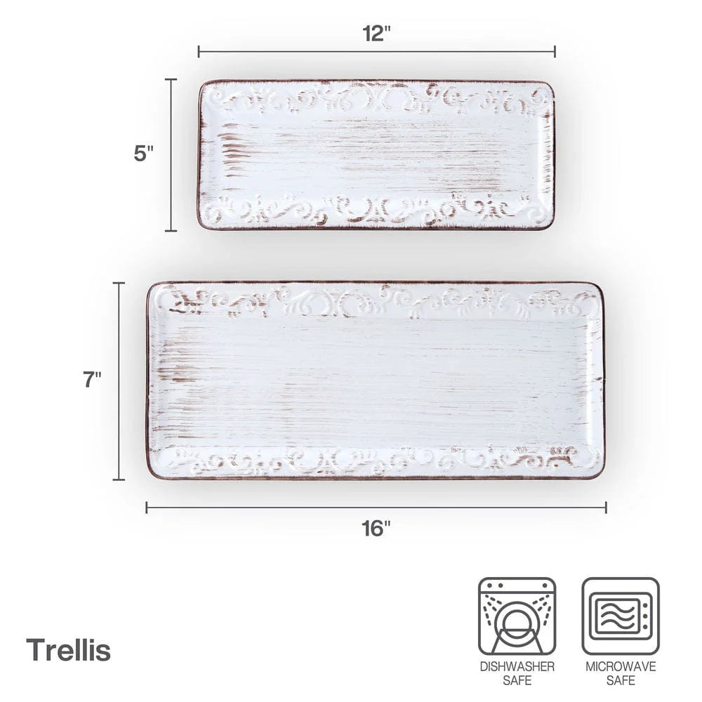 White Stoneware Serving Platters, Set of 2 in 12 and 16 Inch