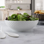 White Vegetable Serving Bowl with Trellis Design, Bone China Construction, 50-Ounce Capacity and Everyday Tabletop Use