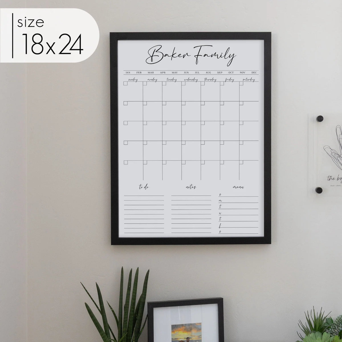 Whiteboard Calendar for Wall, Framed Monthly Family Planner with Three Custom Sections and Multiple — 18"x24" / Smooth Black