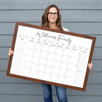 Whiteboard Calendar for Wall with Monthly Layout, Custom Framed Design and Three Extra Planning Sections — 11"x14" / Barnwood