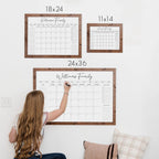 Whiteboard Calendar for Wall with Monthly Layout, Custom Framed Design and Three Extra Planning Sections
