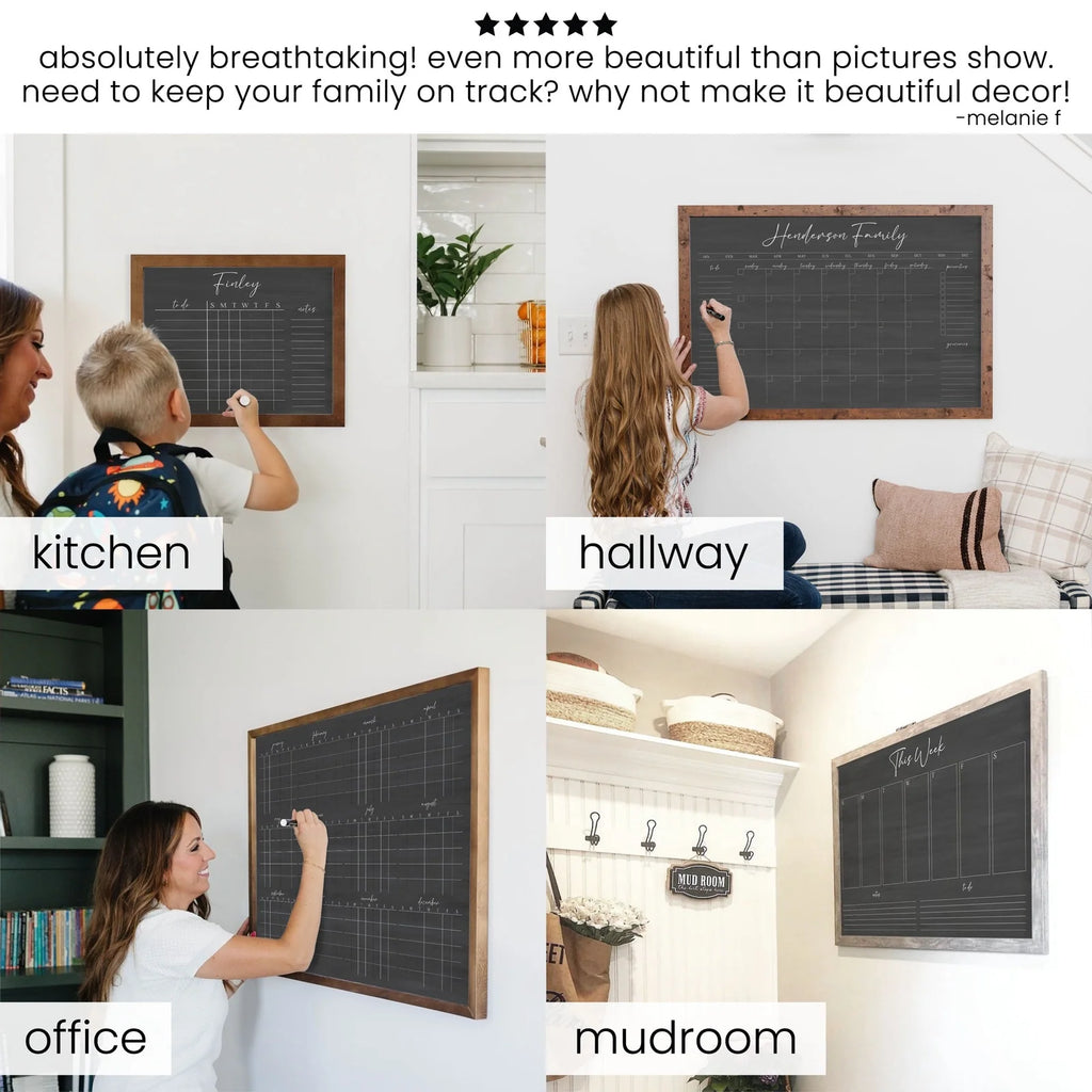 Whiteboard Calendar for Wall with Monthly Layout, Custom Framed Design and Three Extra Planning Sections