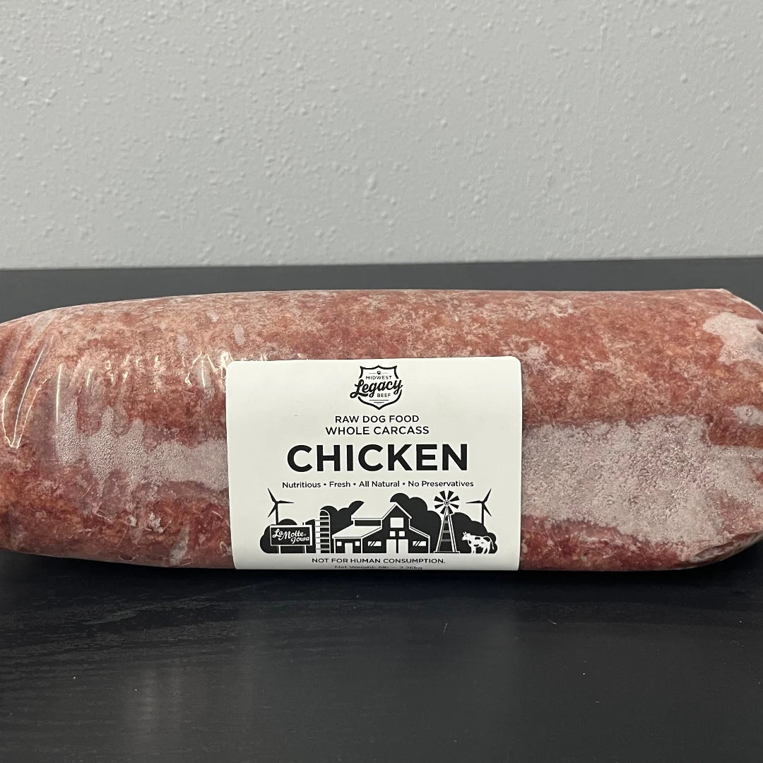 Whole Carcass Chicken Raw Dog Food, 25 lb Pack with Five 5 lb Sleeves for Protein Rotation