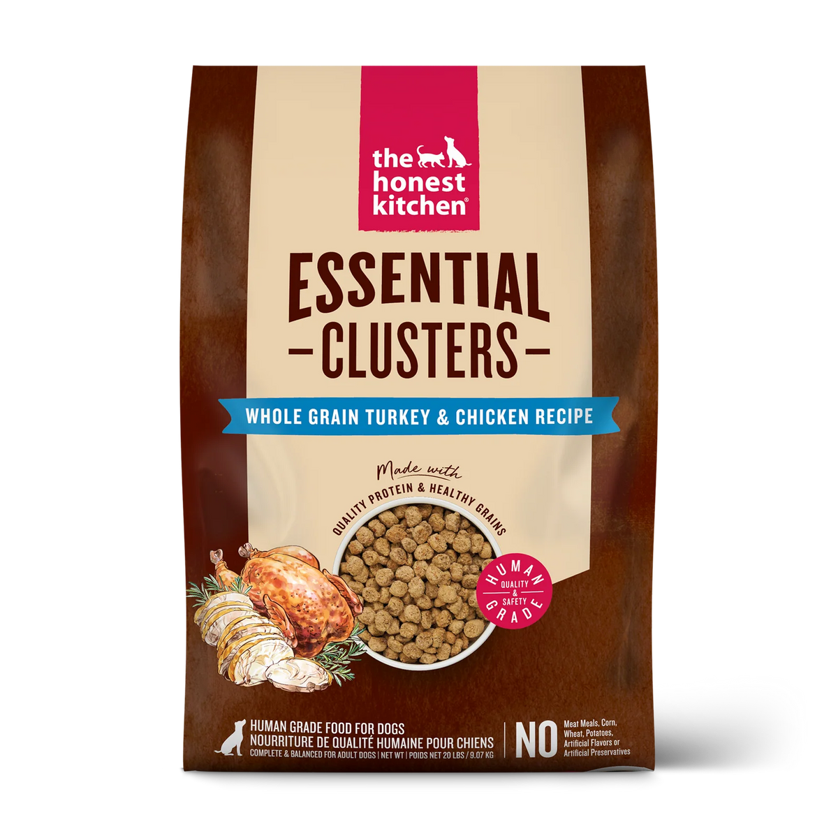 Whole Grain Turkey and Chicken Dry Dog Food Clusters, Minimally Processed for Simple Meal Serving