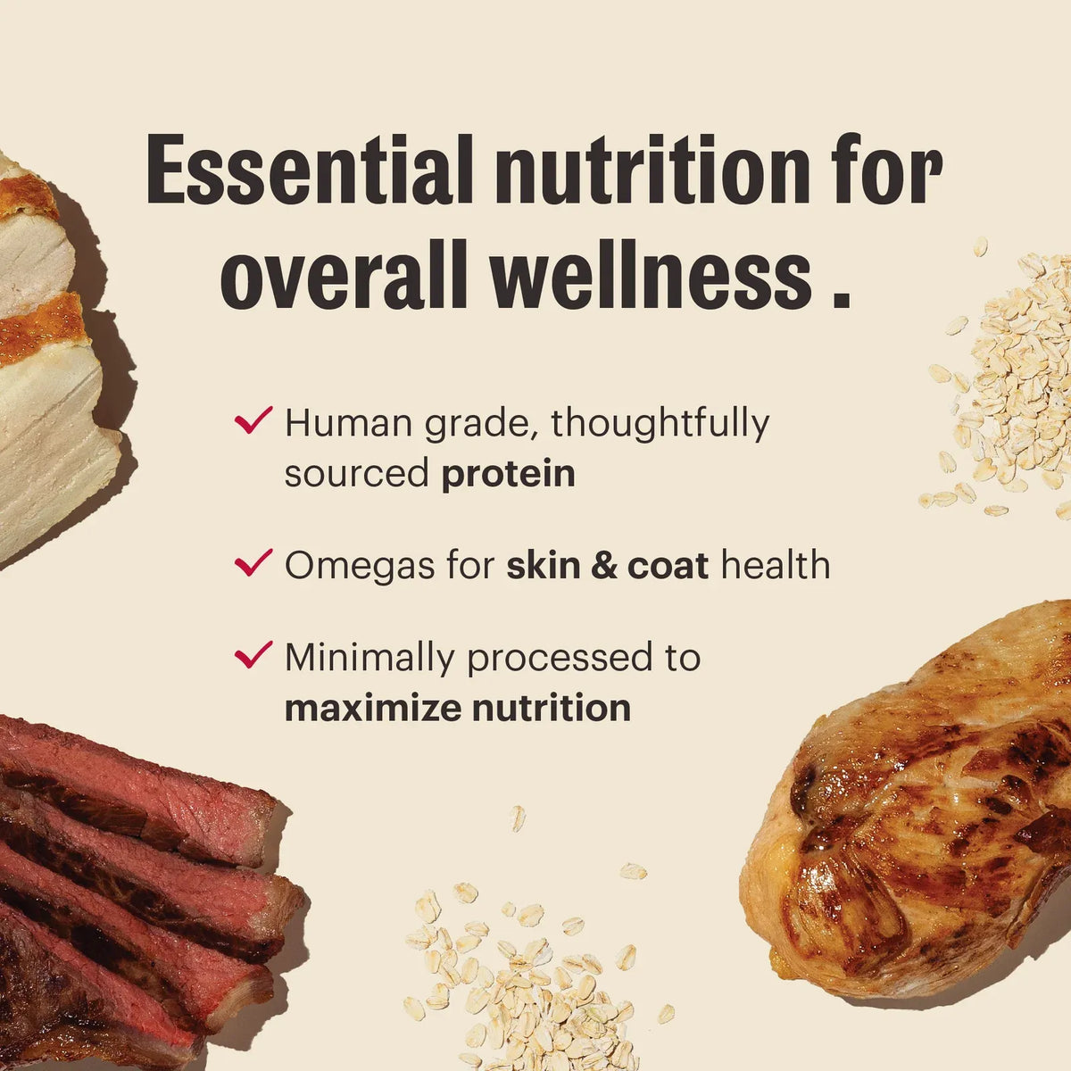 Whole Grain Turkey and Chicken Dry Dog Food Clusters, Minimally Processed for Simple Meal Serving