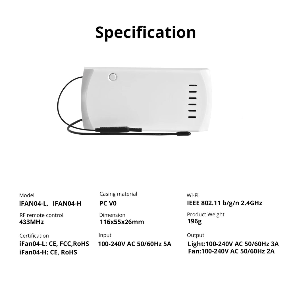 Wi-Fi Ceiling Fan and Light Controller for Existing Systems with App Scheduling and Three Fan Speeds
