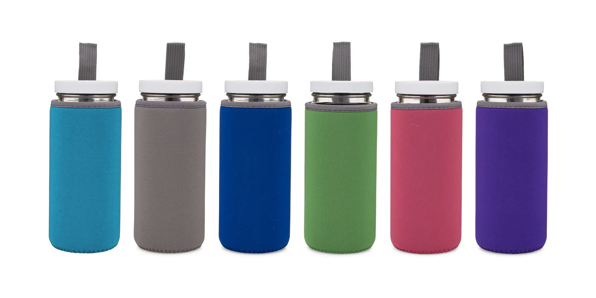 Wide Mouth Glass Water Bottles in a 16 oz Four-Pack