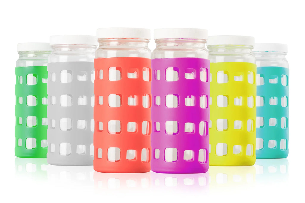 Wide Mouth Glass Water Bottles in a 16 oz Four-Pack
