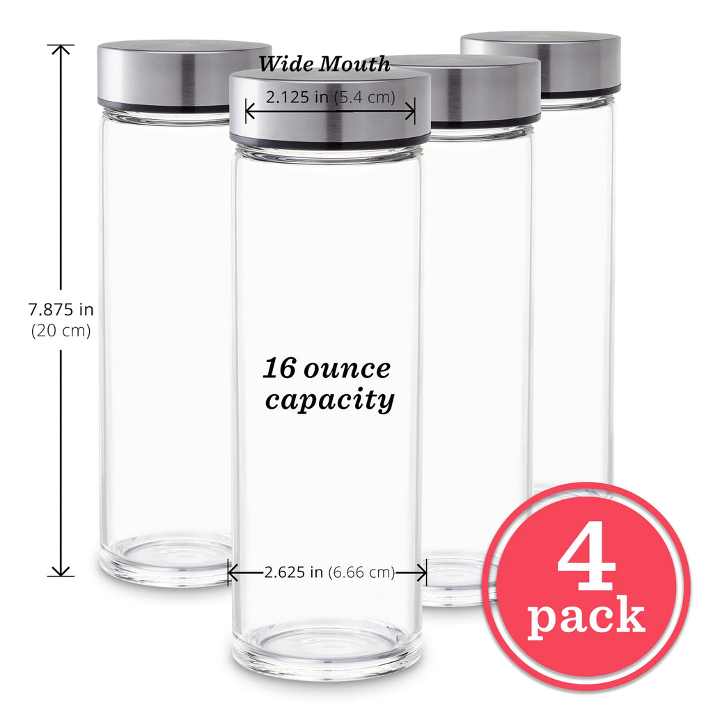Wide Mouth Glass Water Bottles in a 16 oz Four-Pack