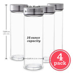 Wide Mouth Glass Water Bottles in a 16 oz Four-Pack