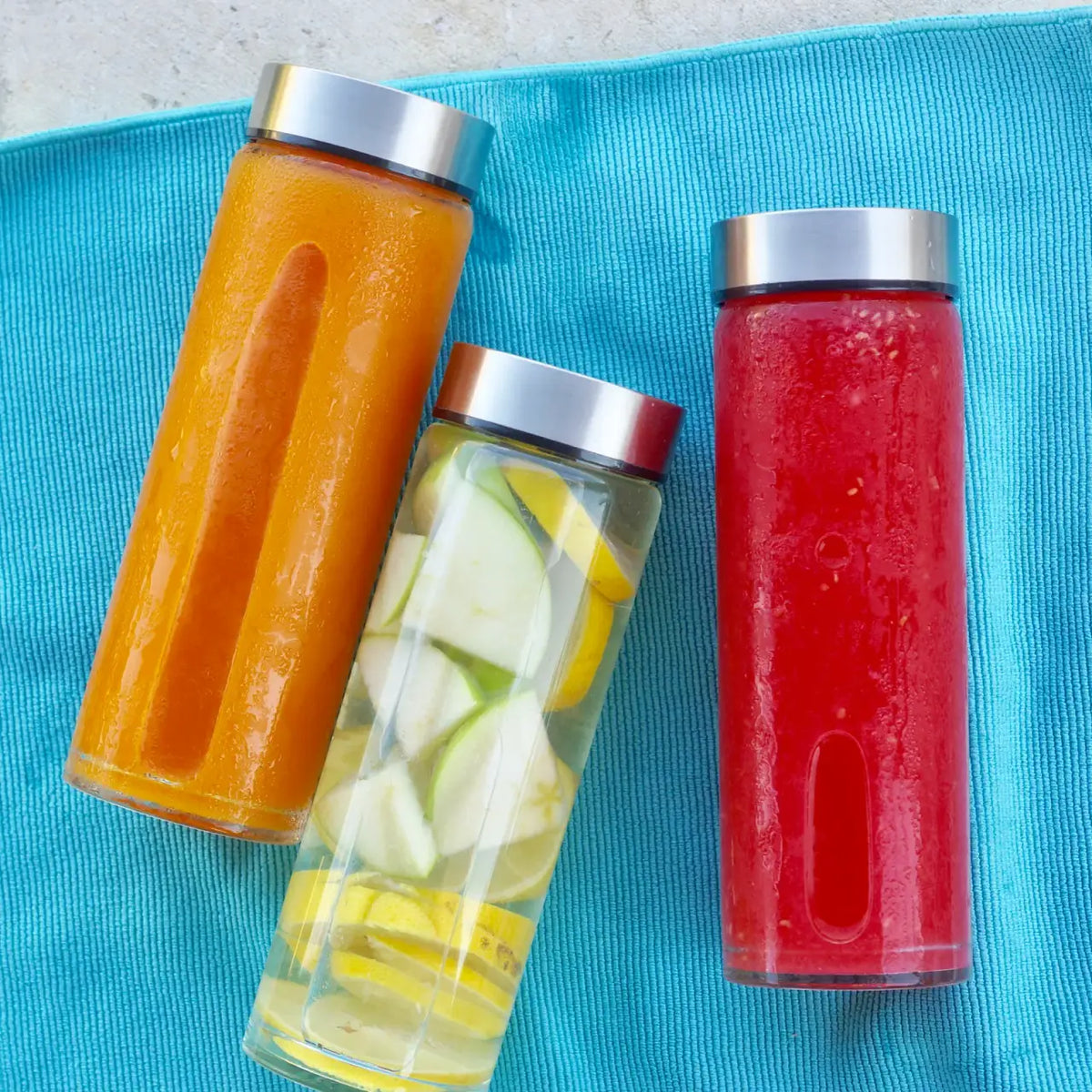 Wide Mouth Glass Water Bottles in a 16 oz Four-Pack
