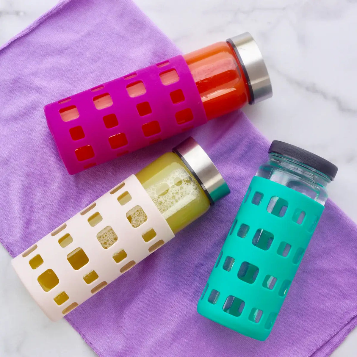 Wide Mouth Glass Water Bottles in a 16 oz Four-Pack