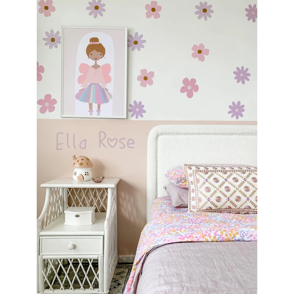 Wildflower Wall Decals in Dusty Pink and Lilac, Removable Reusable Floral Decor with Sample, Midi, and Maxi Packs
