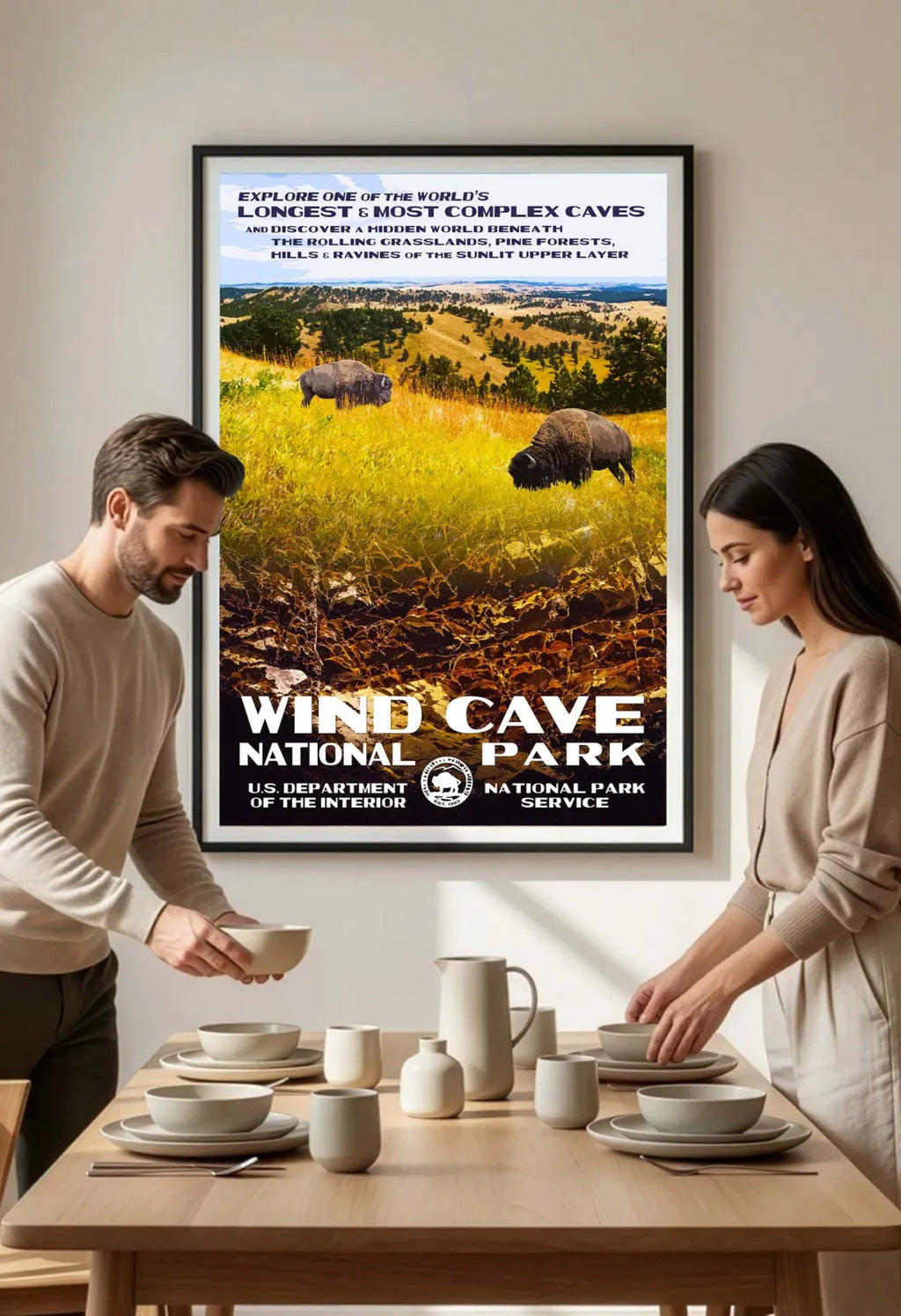 Wind Cave National Park Poster in 1930s WPA Style, 13 x 19 Inches
