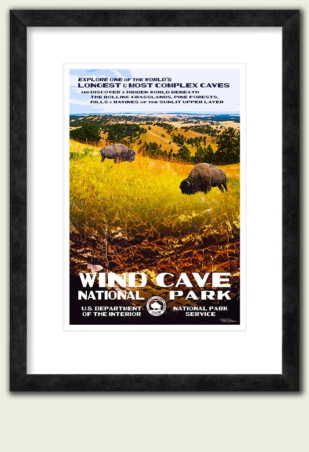 Wind Cave National Park Poster in 1930s WPA Style, 13 x 19 Inches