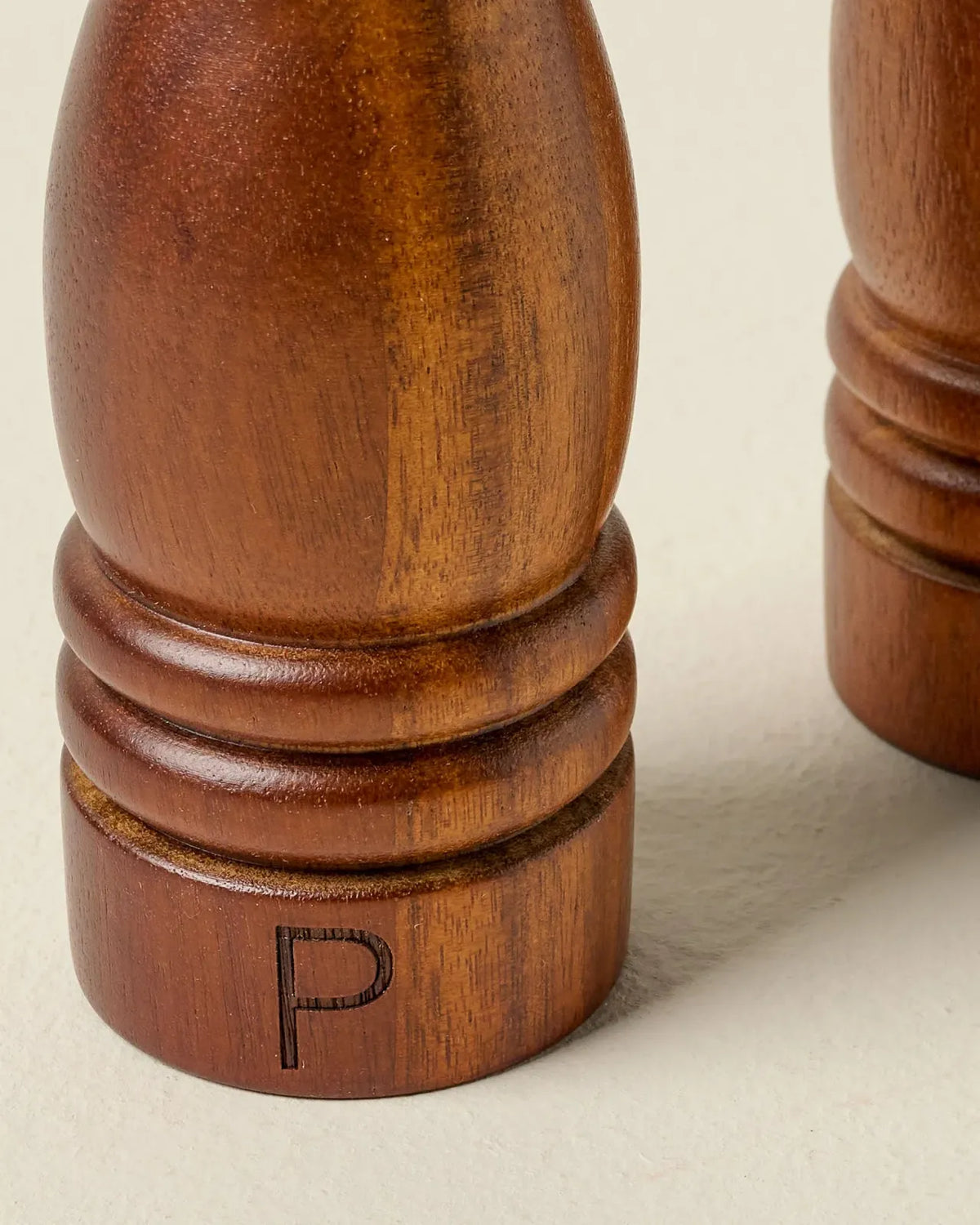 Wood Salt and Pepper Grinder Set with Adjustable Twist Mechanisms and Turned Detailing for Kitchen Tabletop Seasoning