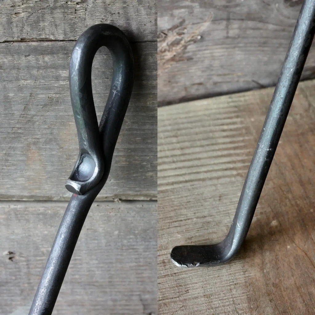 Wood Stove Fire Poker with a 90-Degree Working End and Hand-Forged Hanging Loop for Moving Logs