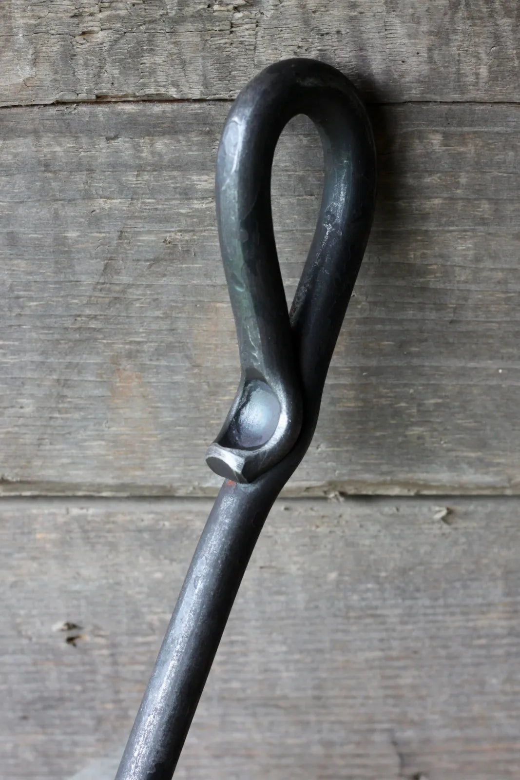 Wood Stove Fire Poker with a 90-Degree Working End and Hand-Forged Hanging Loop for Moving Logs