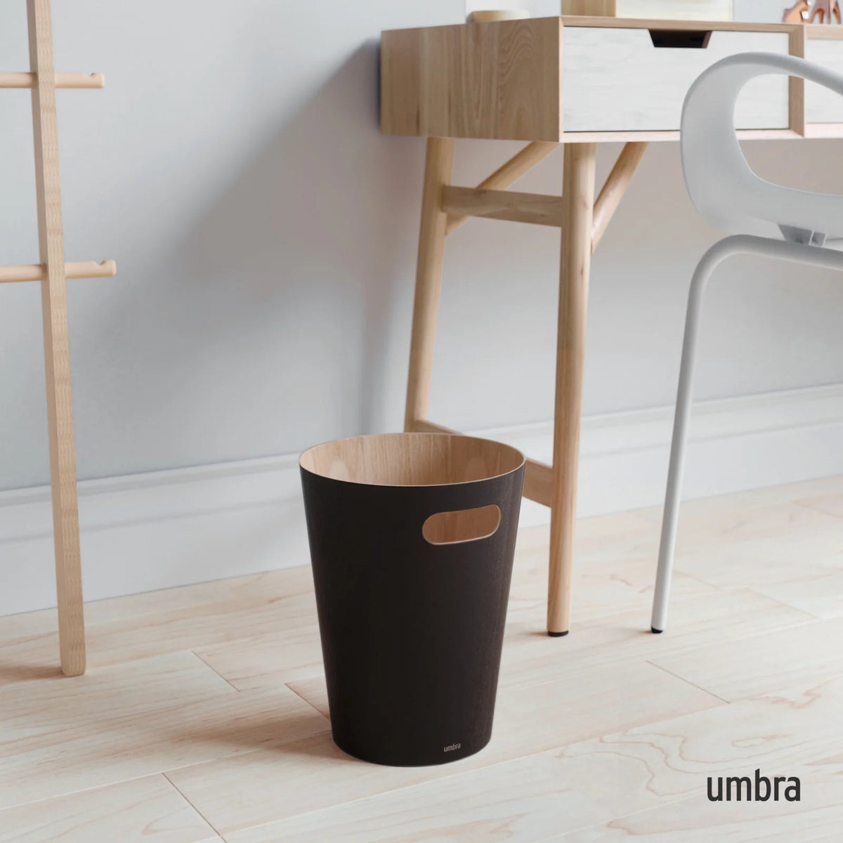 Wood Trash Can, Black