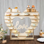 Wooden 8-Tier Heart-Shaped Cupcake Display Stand with Double-Sided Love Design for Dessert Tables