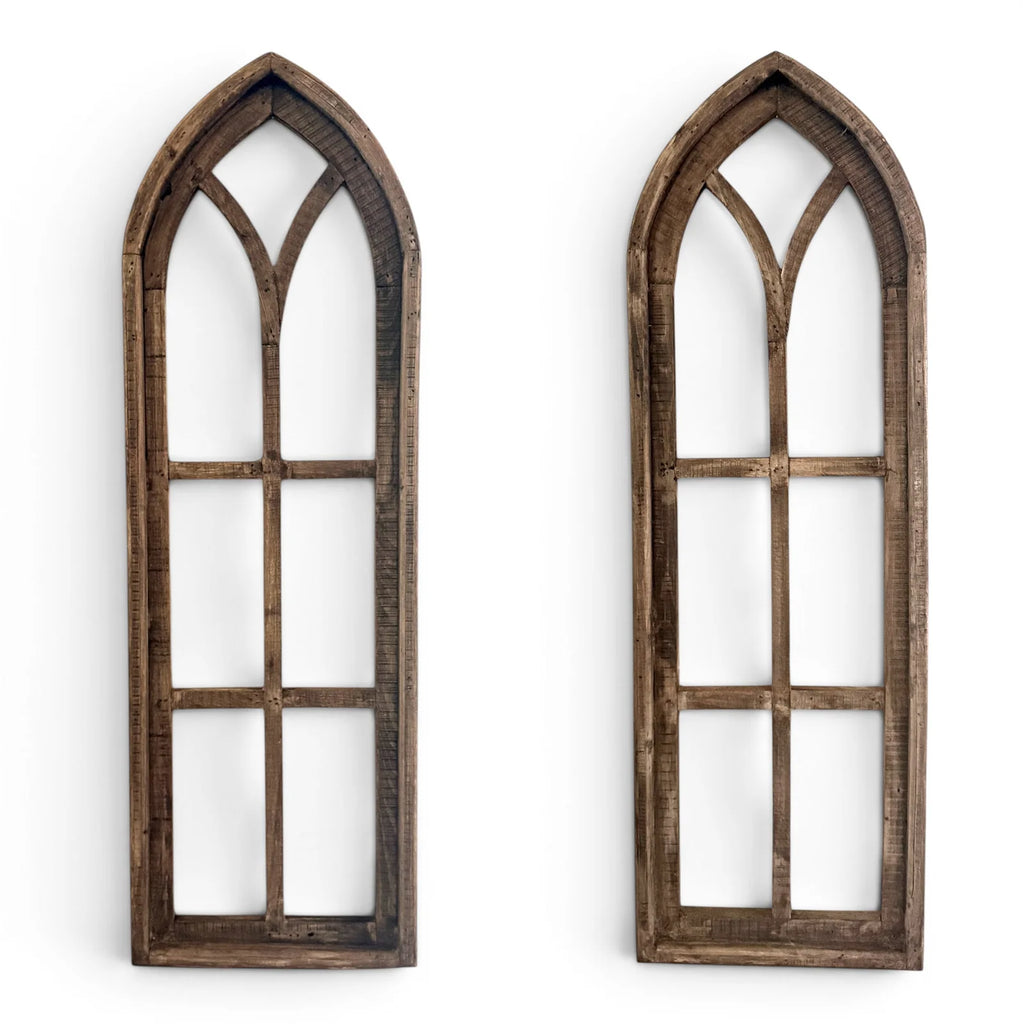 Wooden Cathedral Window Wall Decor in Rustic Brown, Handcrafted, Brown Dandelion Set W/Out Wreaths