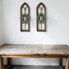 Wooden Cathedral Window Wall Decor in Rustic Brown, Handcrafted